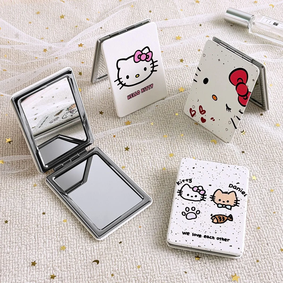 Cute Double-Sided Folding Makeup Mirror – Mini Compact Travel Touch-Up Mirror with Magnifying Side, Portable Vanity Mirror for Purse, Dorm Room & Students